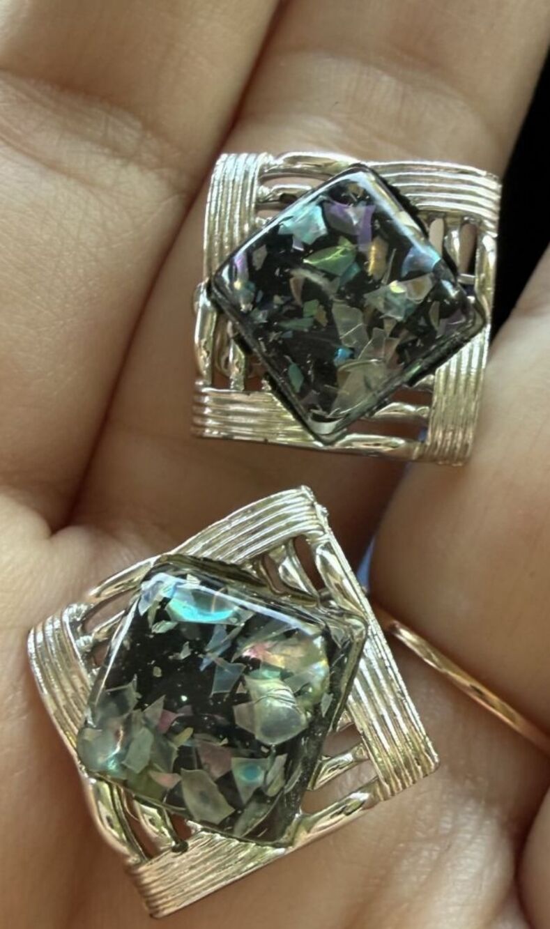 Vintage Coro Black Confetti Lucite Clip-On Earrings